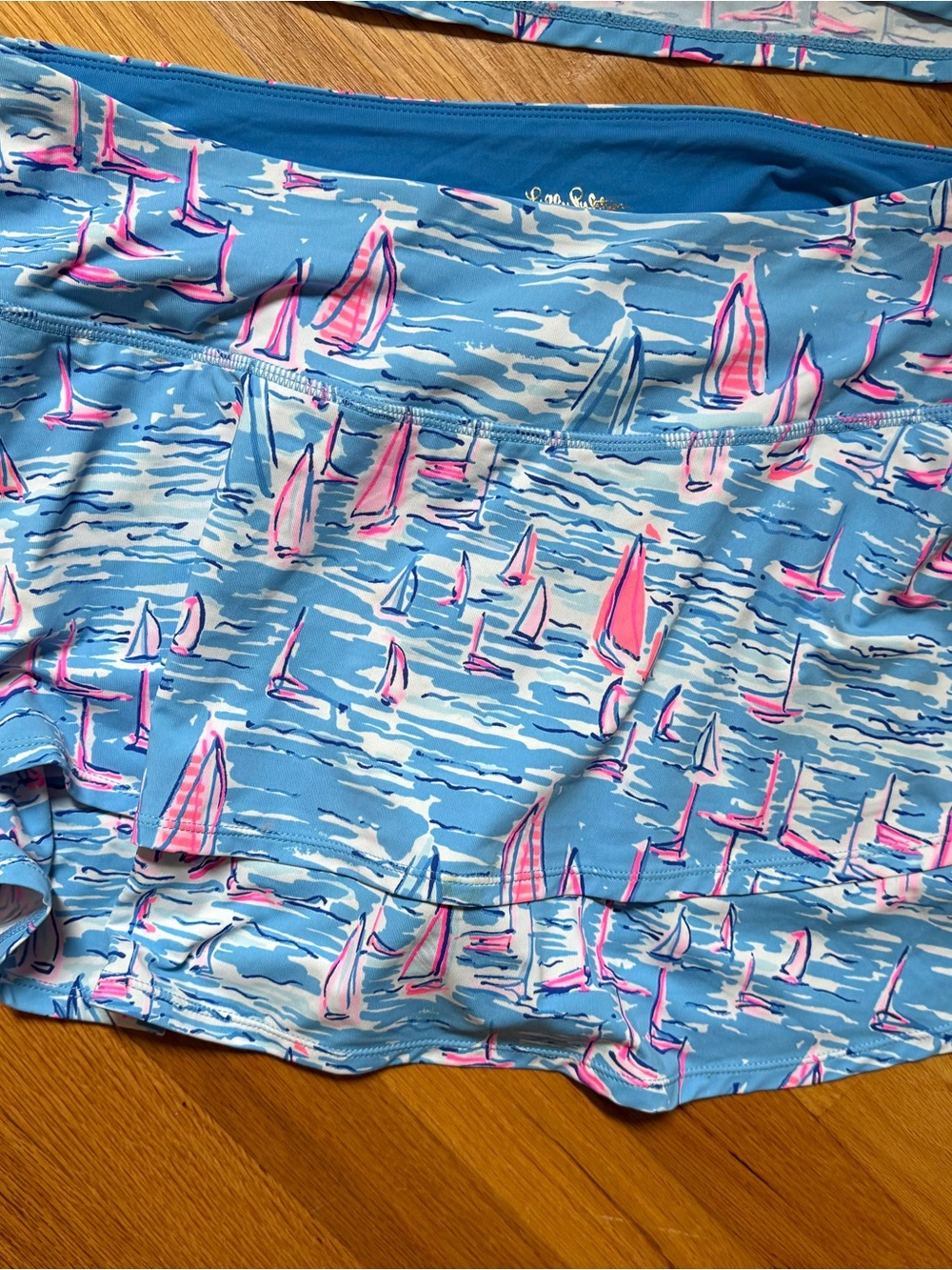 Lilly Pulitzer Luxleric Skirt Blue with Pink Sailboat Print